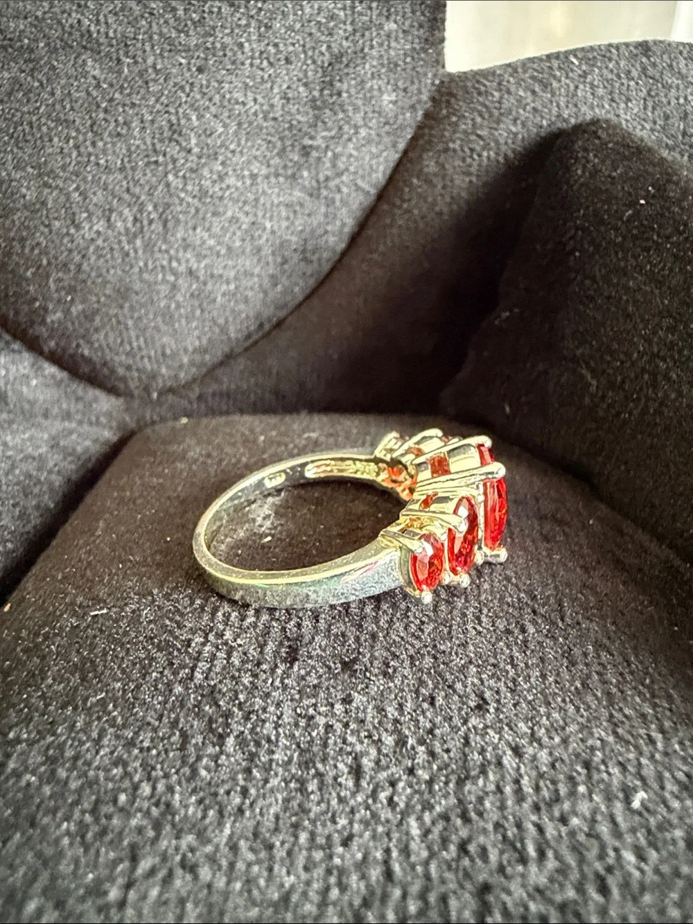 Elegant Red Crystal Three-Stone Ring - Classic Women's Jewelry